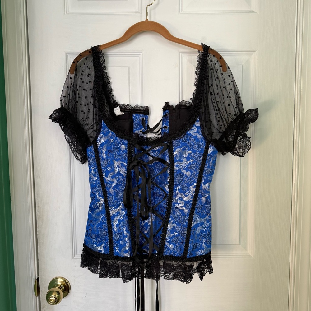 Blue and Black Lace Corset Top